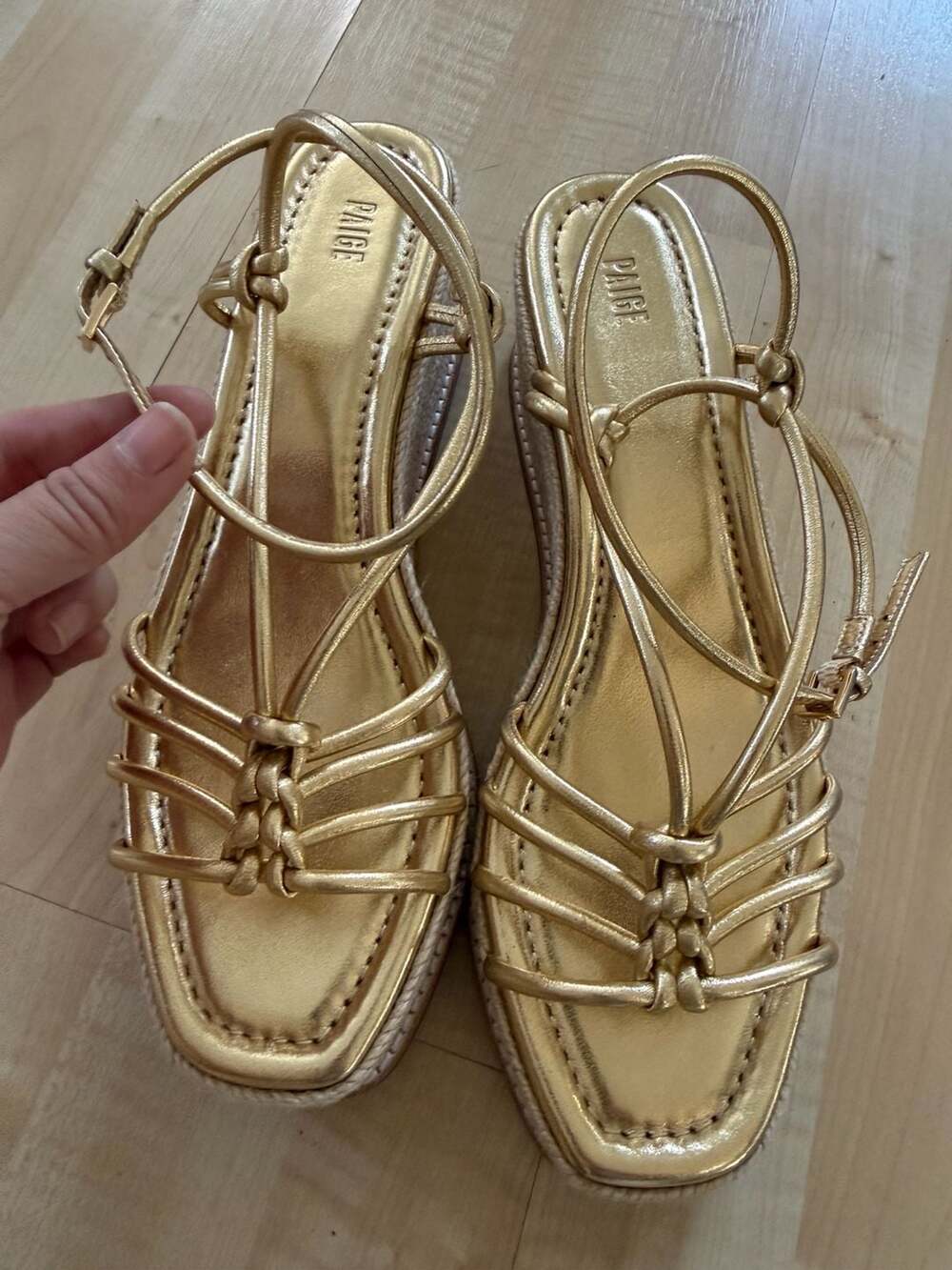 PAIGE Gold Metallic Strappy Espadrille Wedge Sandals Size 9